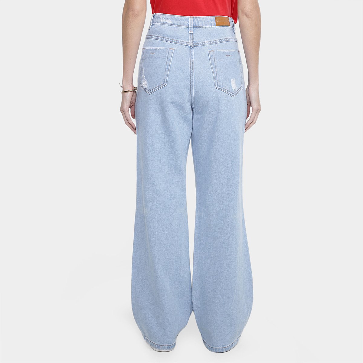Calça Jeans Wide Leg Destroyed Cós Diferenciado Cintura Alta Feminina - Tam: 36 - 1
