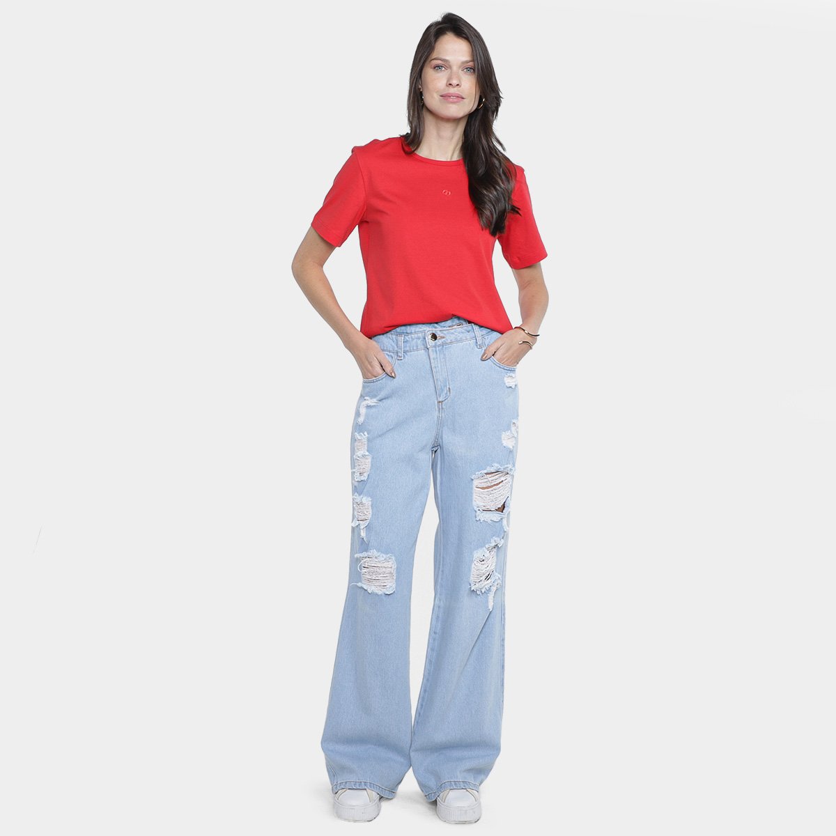 Calça Jeans Wide Leg Destroyed Cós Diferenciado Cintura Alta Feminina - Tam: 36 - 3
