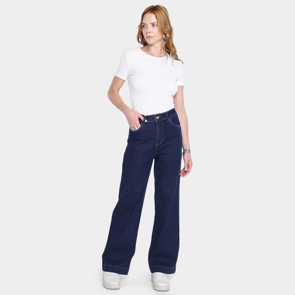 Calça Jeans Wide Leg Sawary Petit Feminina - Tam: 44 - 3