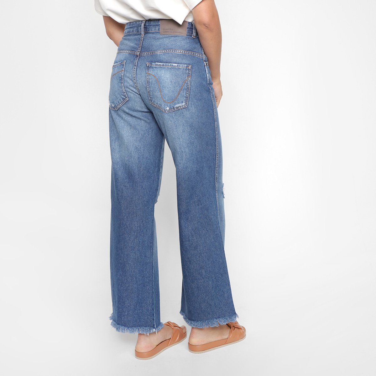 Calça Jeans Cantão Wide Leg Maxi Rasgo Feminina - Tam: 40 - 1