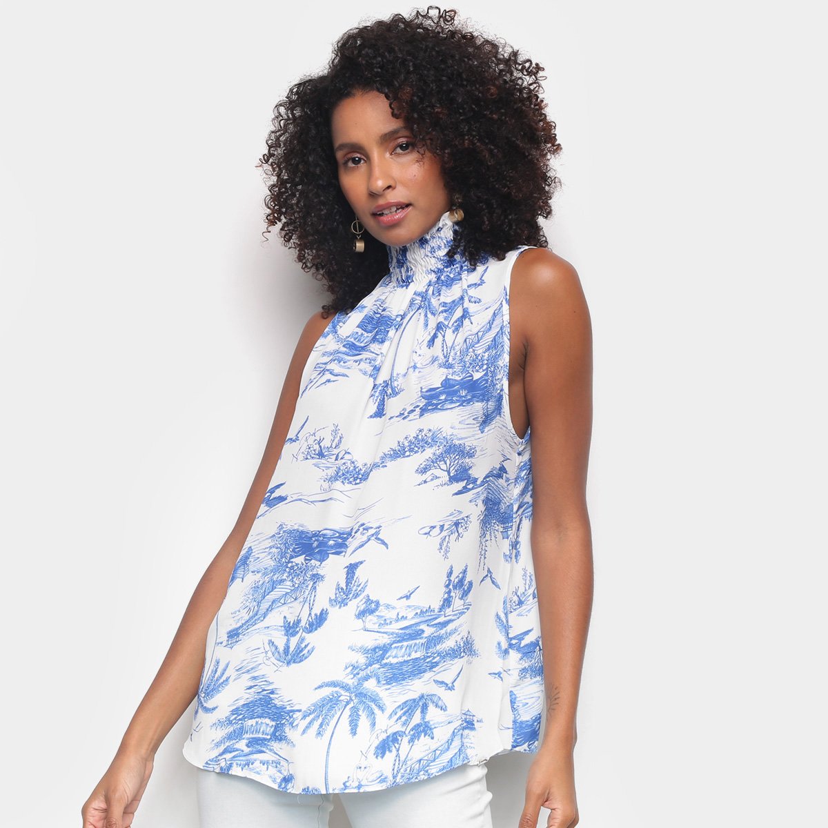 Blusa Lança Perfume Estampada Gola Alta Feminina