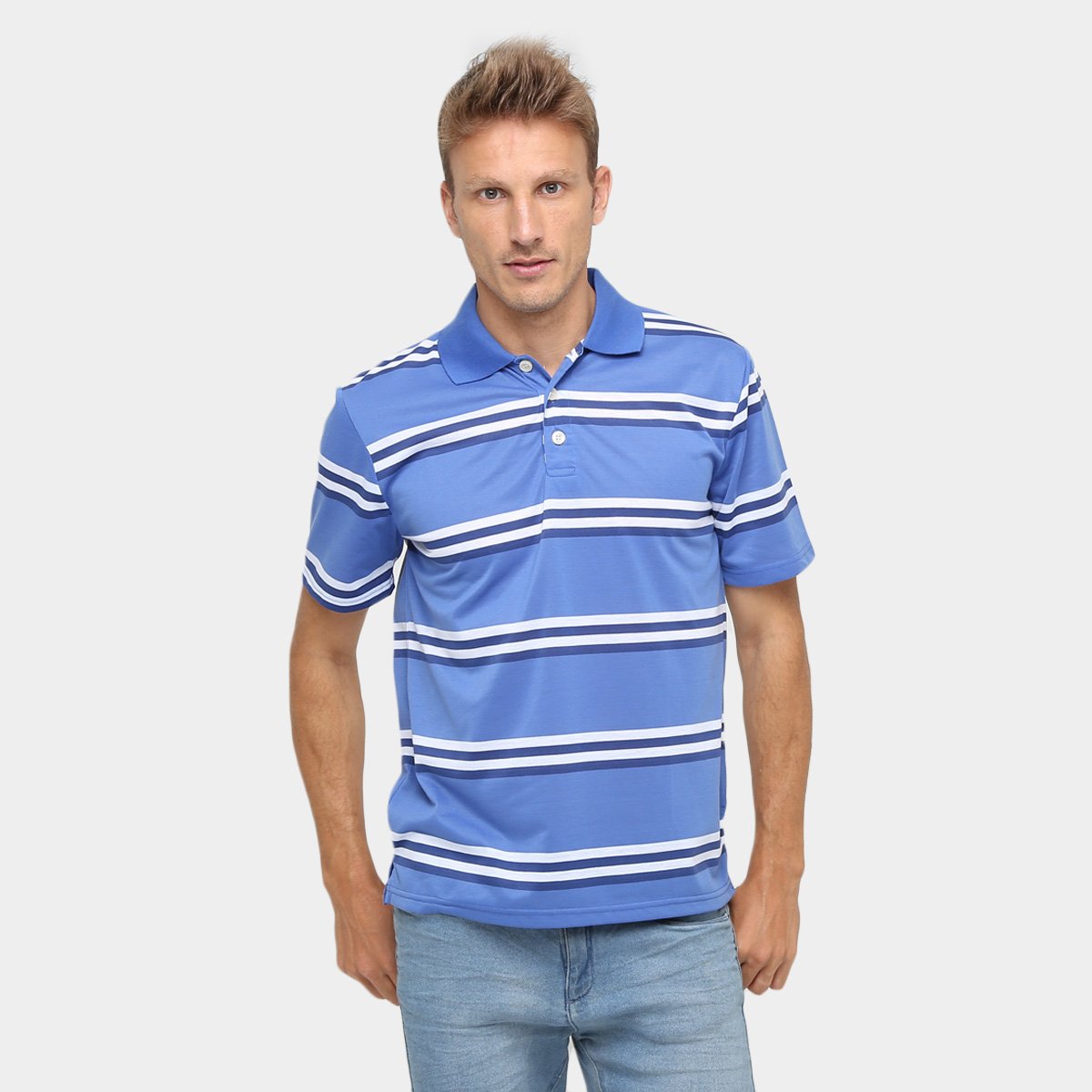Camisa Polo Mosato Malha Listras Fio Tinto