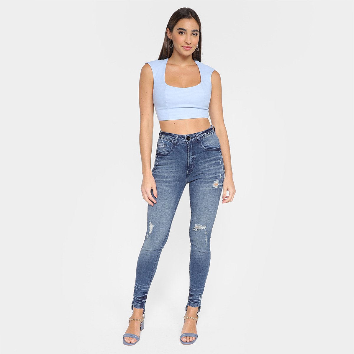 Calça Jeans Skinny Lança Perfume Rasgada Cintura Alta Feminina - Tam: 40 - 1