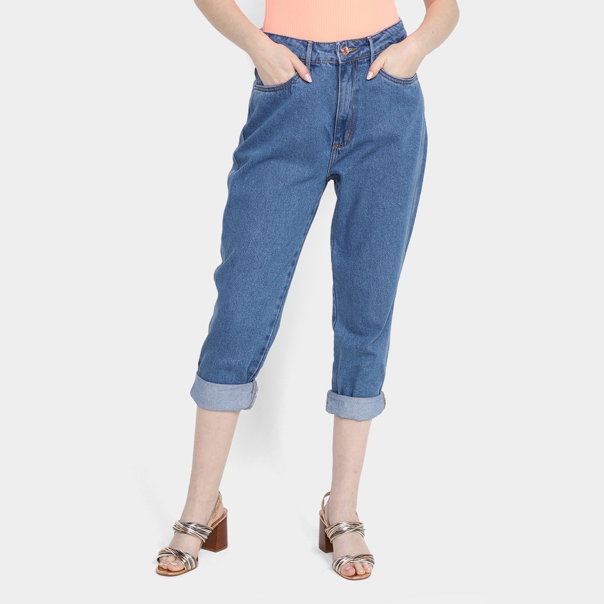 Calça Jeans Mom Lança Perfume Cintura Alta Feminina