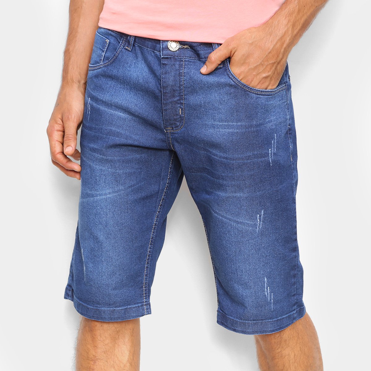 Bermuda Jeans Coffee Puídos Masculina