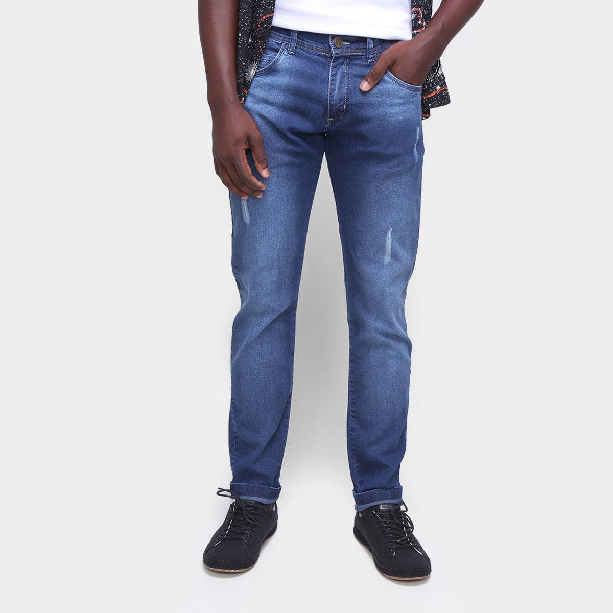 Calça Jeans Coffee Skinny Puídos Masculina