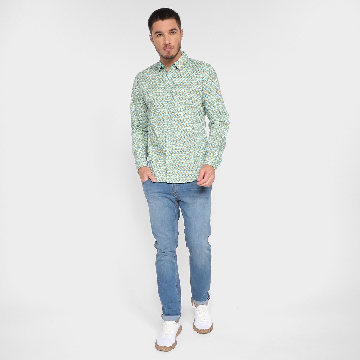 Camisa Manga Longa Pacific Blue Estampada Masculina - Tam: P - 3