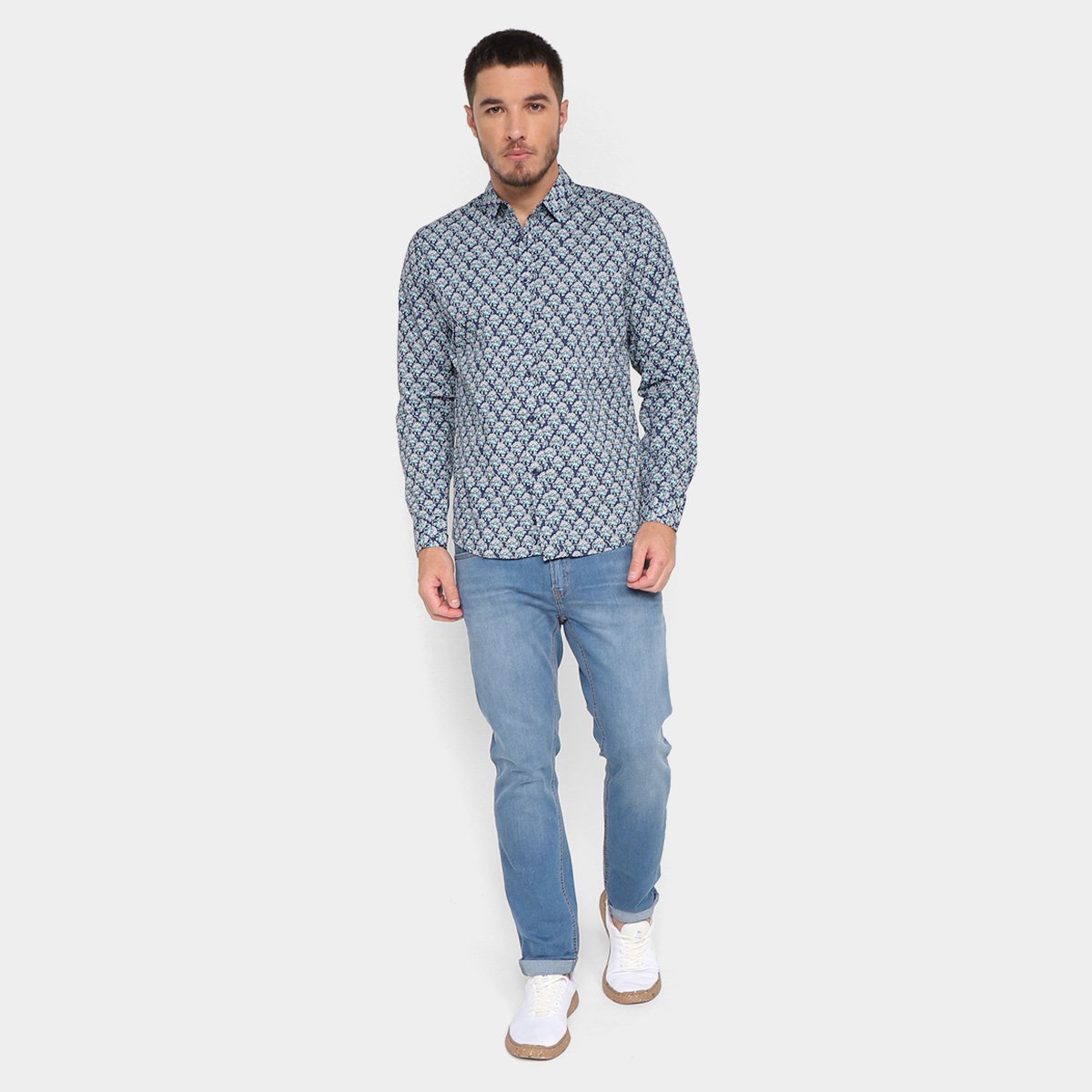 Camisa Manga Longa Pacific Blue Estampada Masculina - Tam: P - 3
