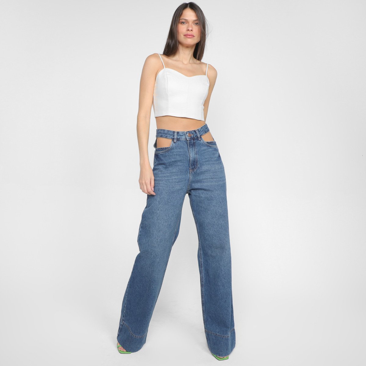 Calça Jeans All's Wide Leg Lucia Cut Out Feminina - Tam: 38 - 1