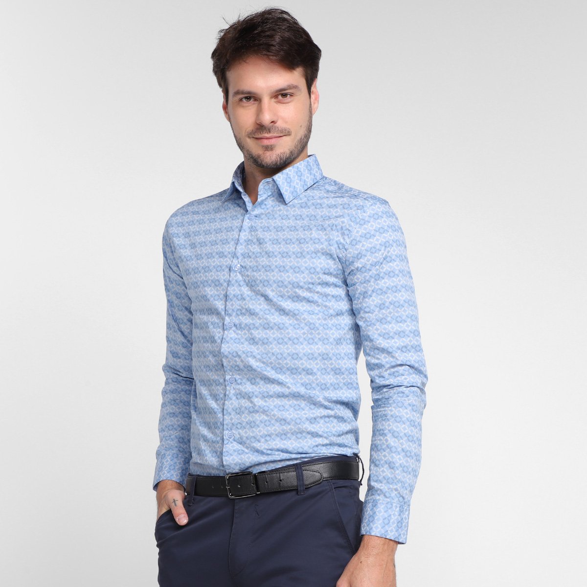 Camisa Milano Tricoline Manga Longa Masculina