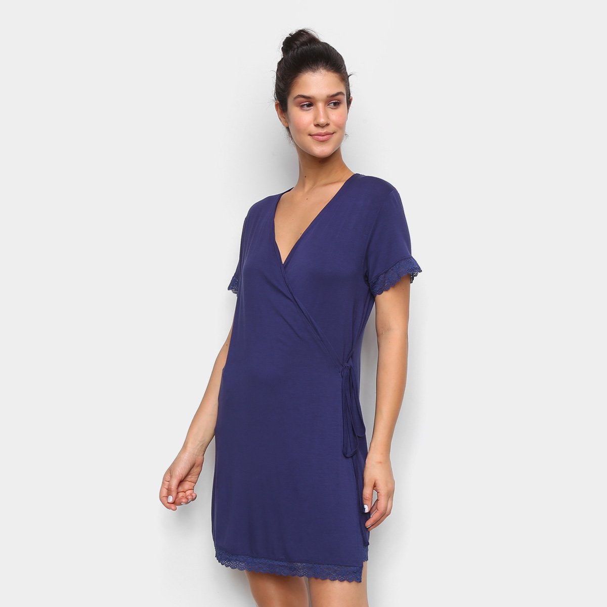 Robe Cor Com Amor Manga Curta Renda Feminino
