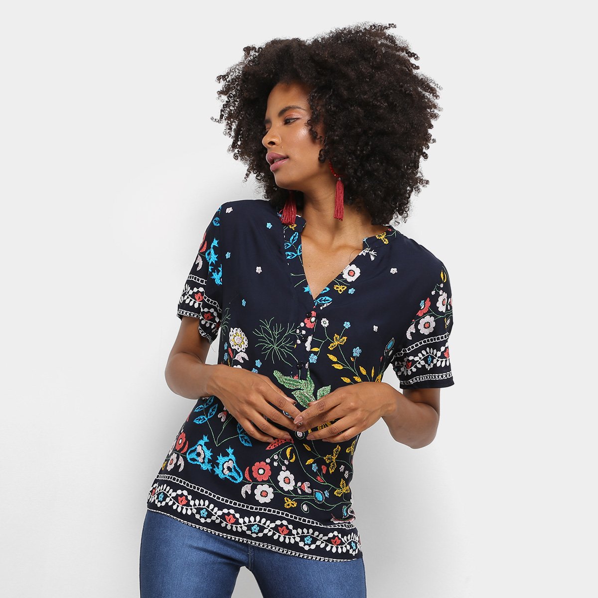 camisa feminina floral manga curta