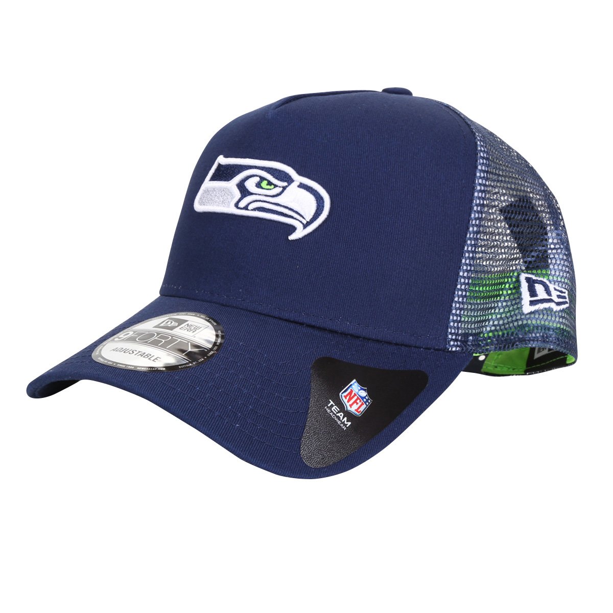 Boné New Era NFL Seattle Seahawks Aba Curva Snapback Trucker 940 Core Color Taping