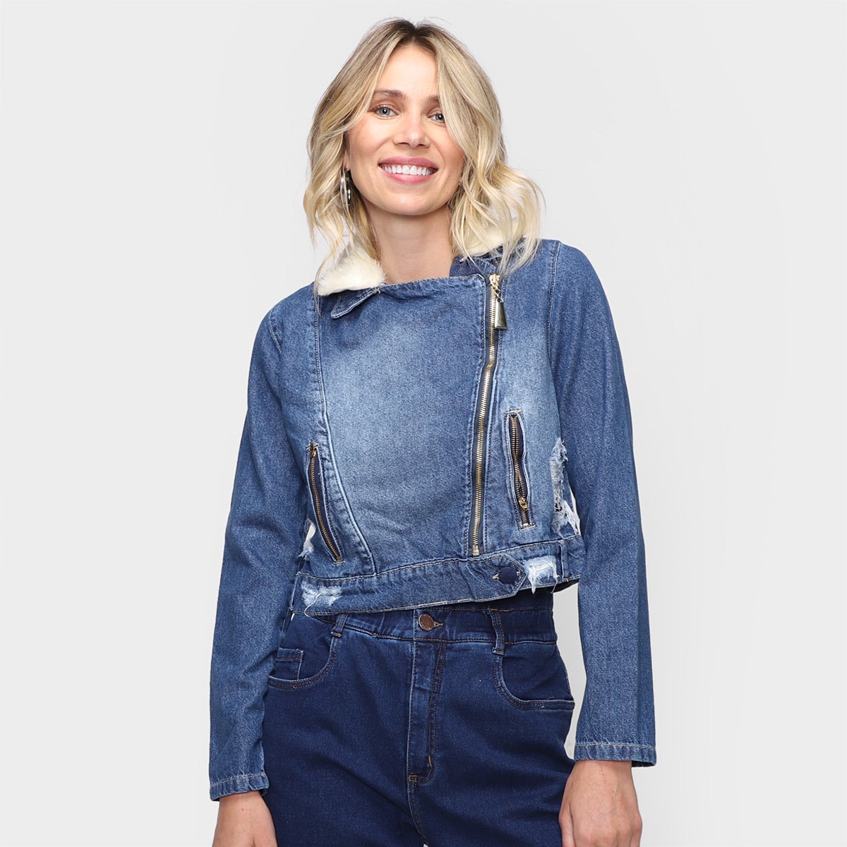 Jaqueta Jeans Naraka Com Pelo Feminina