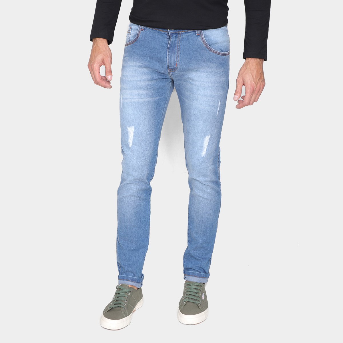 Calça Jeans Skinny Grifle Puídos Masculina