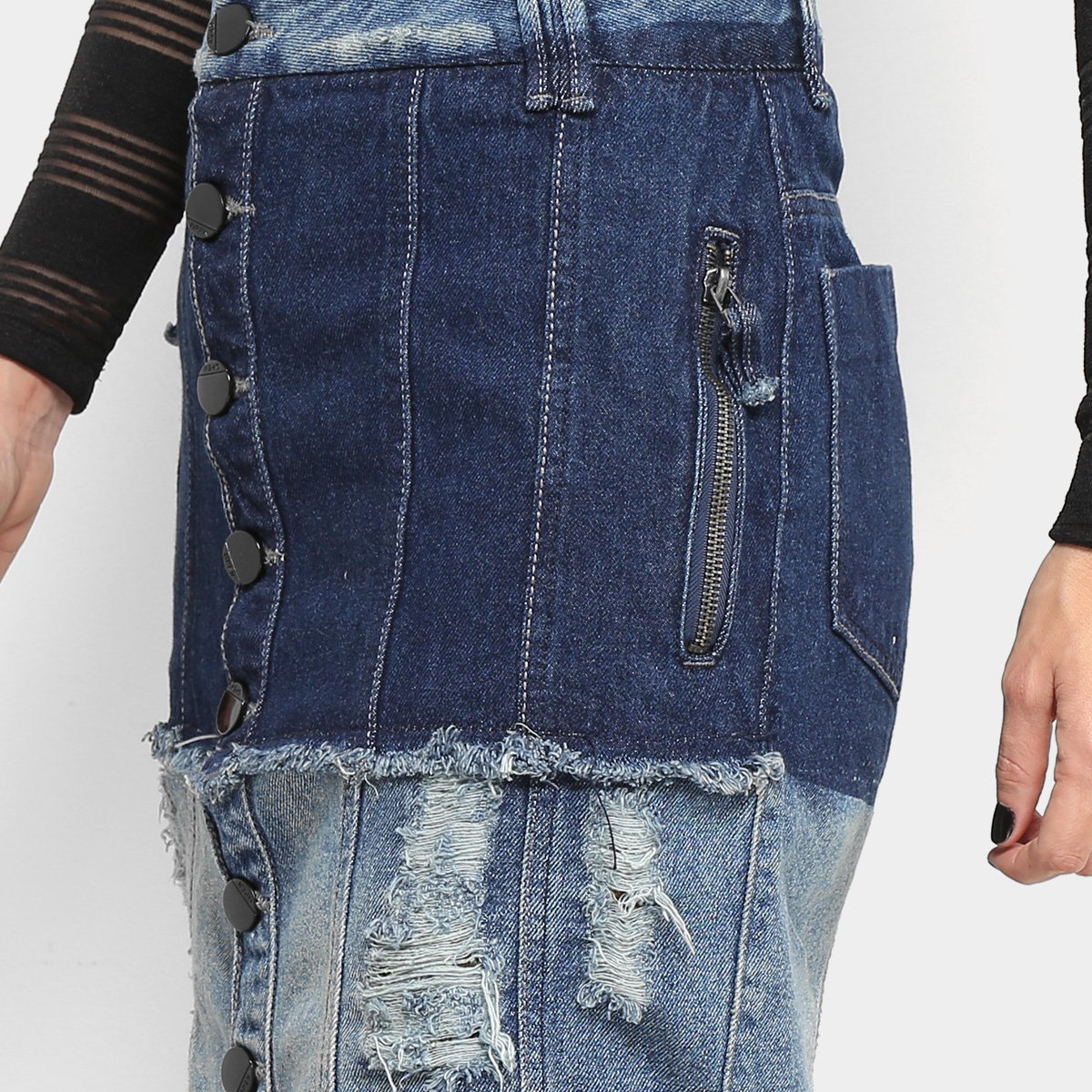 Saia Jeans Midi Open Puídos Feminina - Tam: 36 - 3