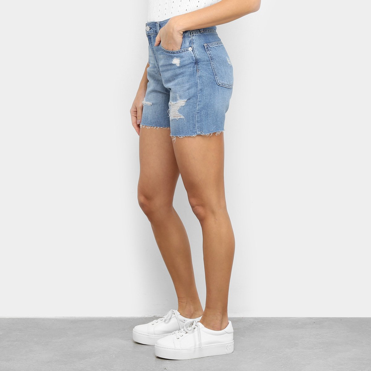 Short Jeans GAP Cintura Alta Destroyed Feminino - Tam: 27 - 3