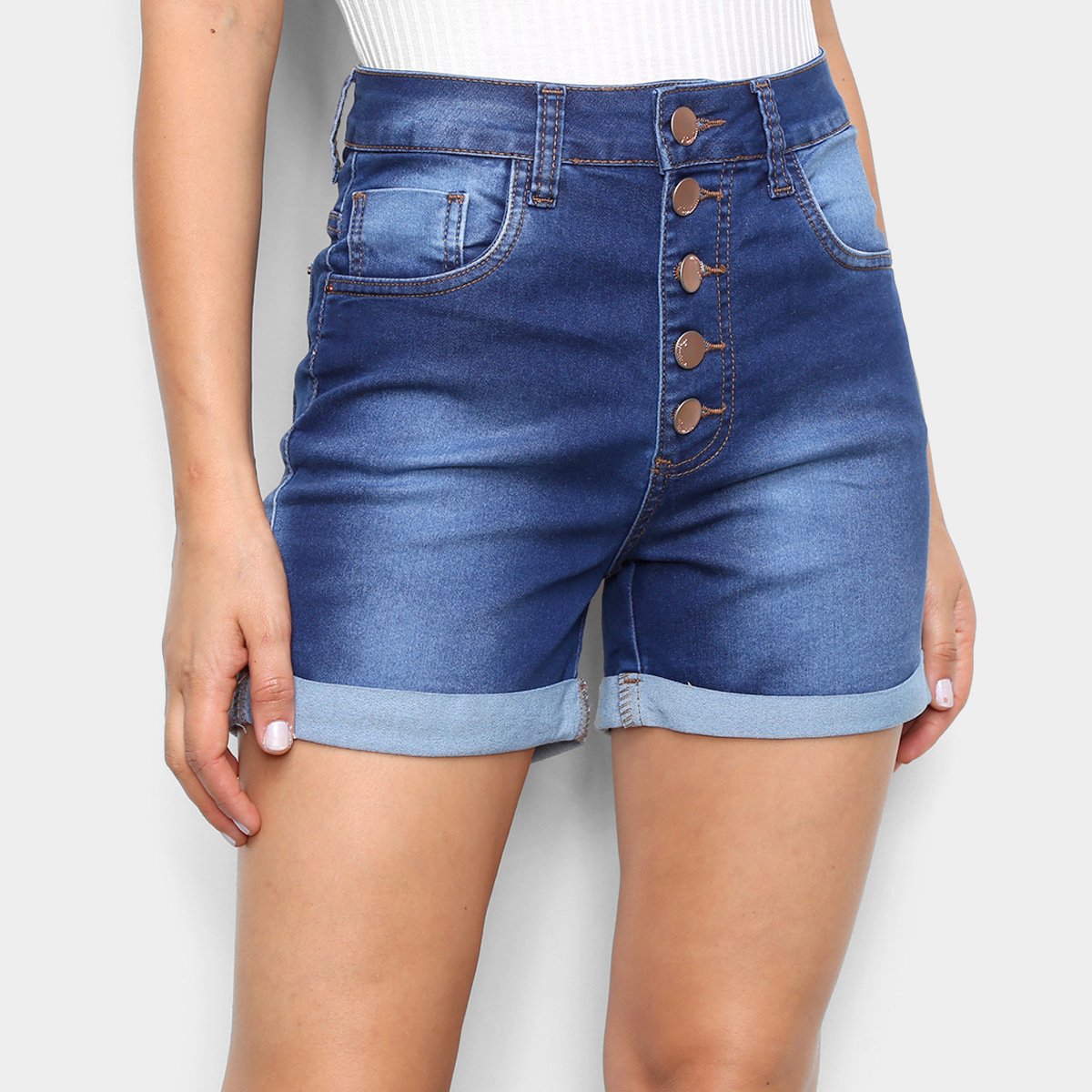 Shorts Jeans Ecxo Botões Feminino