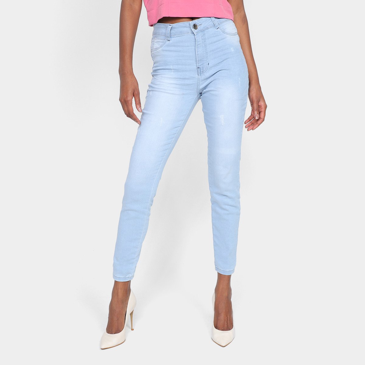 Calça Jeans Skinny Ecxo Lavagem Clara Cintura Média Feminina