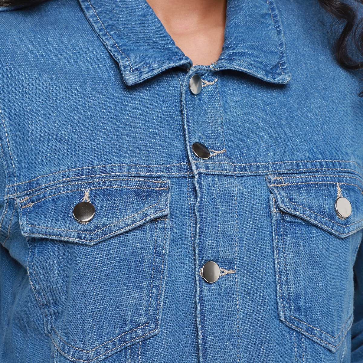 Jaqueta Jeans Influencer Cropped Manga Bufante Barra Desfiada Feminina - Tam: G - 2