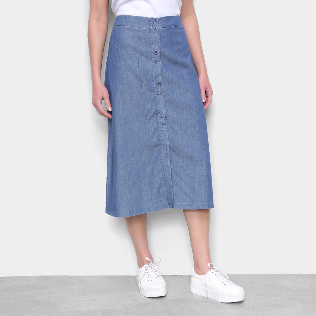 Saia Jeans Influencer Botões Feminina