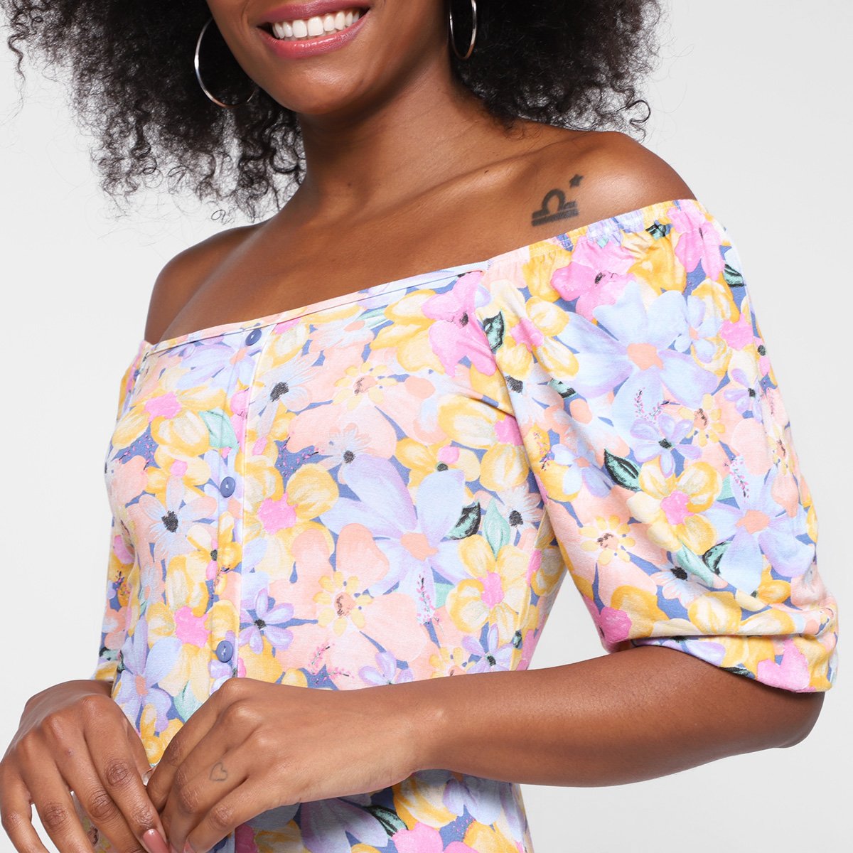 Vestido Lecimar Curto Ombro A Ombro Floral - Tam: P - 2