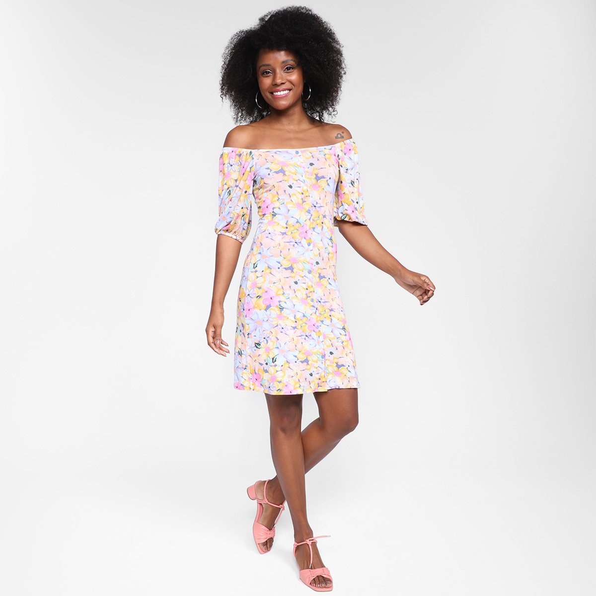 Vestido Lecimar Curto Ombro A Ombro Floral - Tam: P - 3