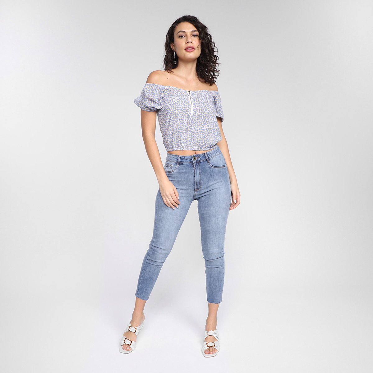 Blusa Lecimar Ombro a Ombro Zíper Floral - Tam: P - 3