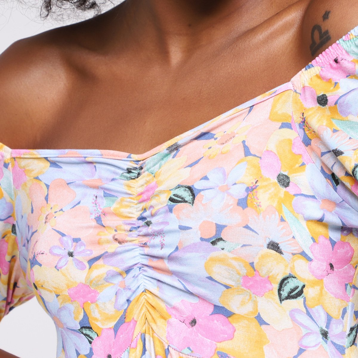 Vestido Lecimar Curto Ombro A Ombro Floral - Tam: P - 2