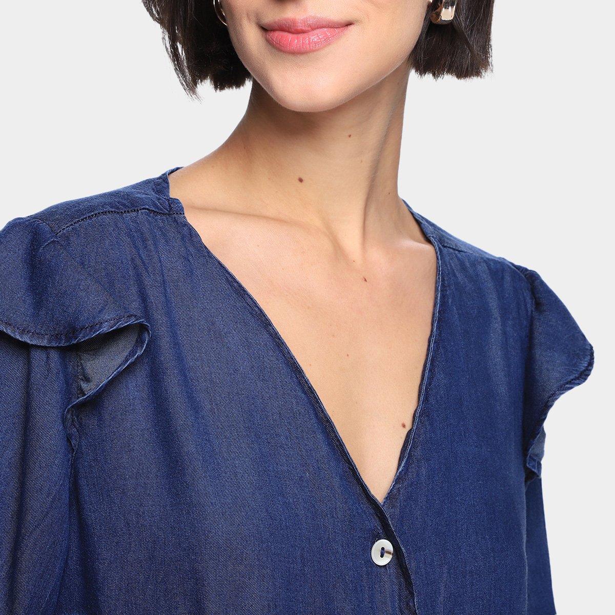 Blusa Cambos Babado Ombros Maga Longa Feminina - Tam: M - 2