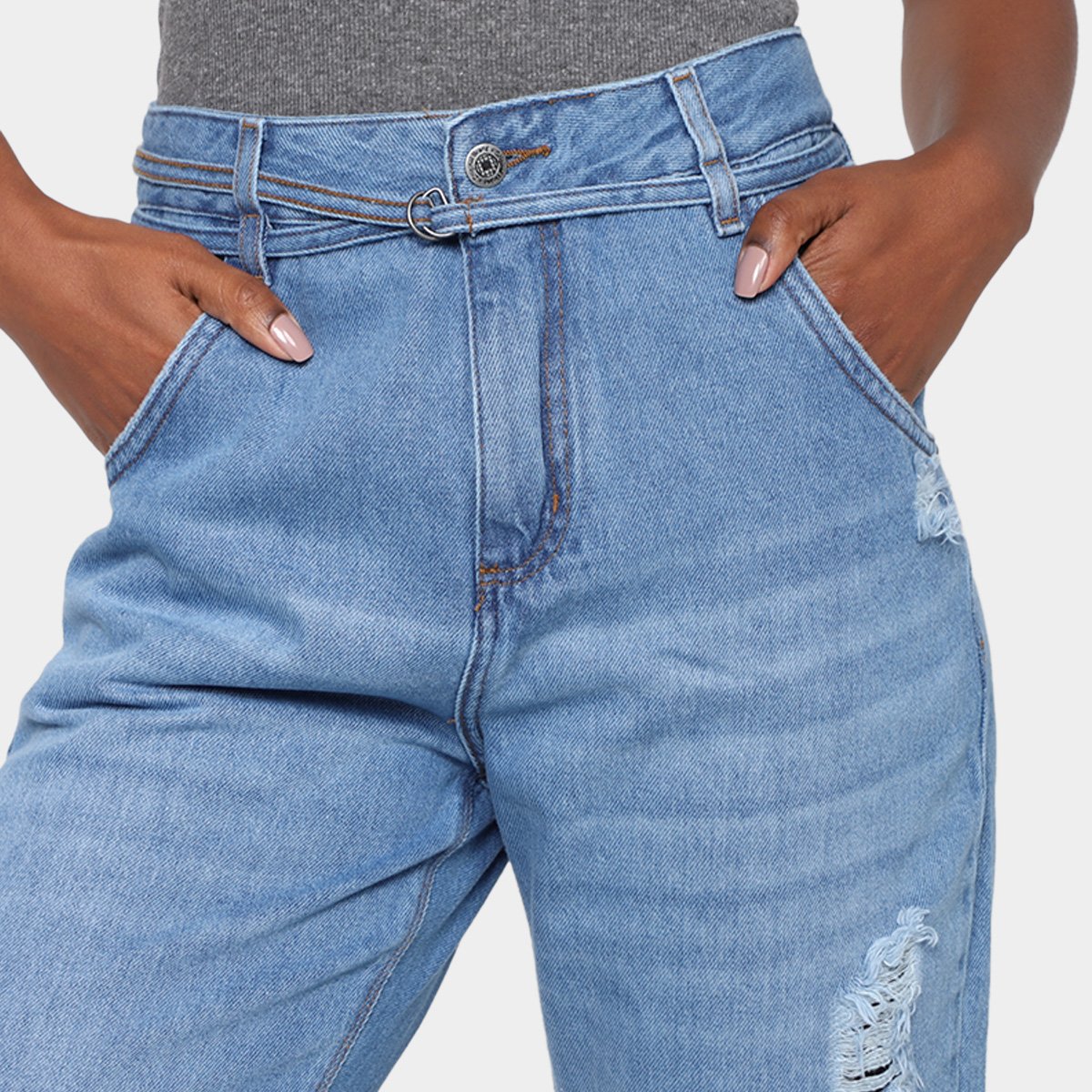 Calça Jeans Mom Cambos Com Cinto Cintura Alta Feminina - Tam: 42 - 3