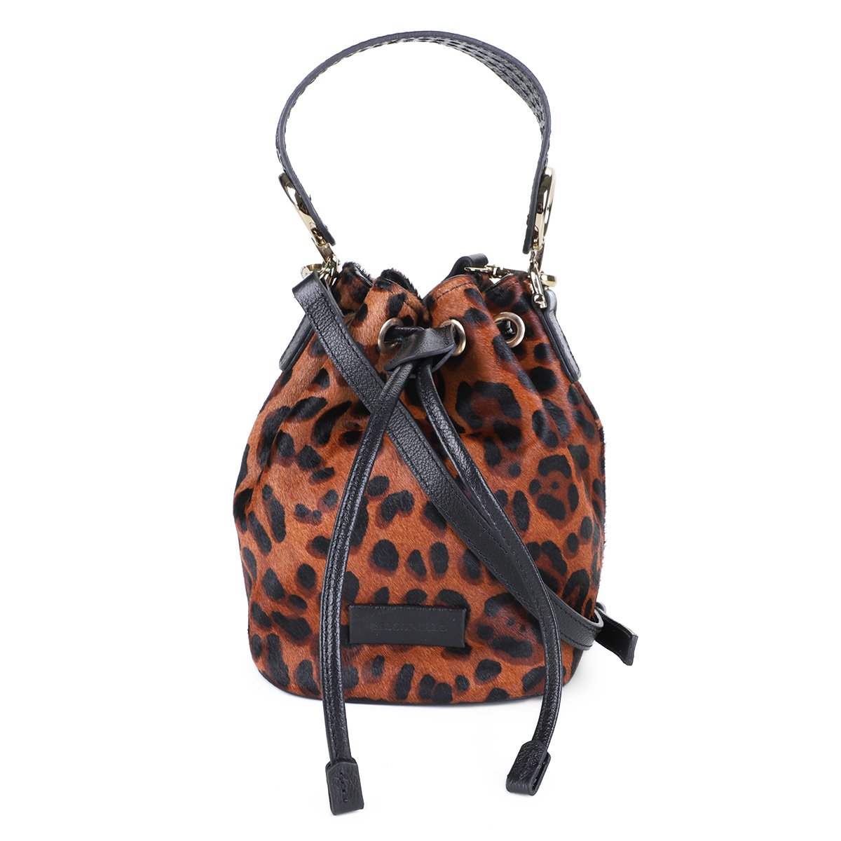 Bolsa Couro Ceconello Bucket Animal Print Onça Feminina