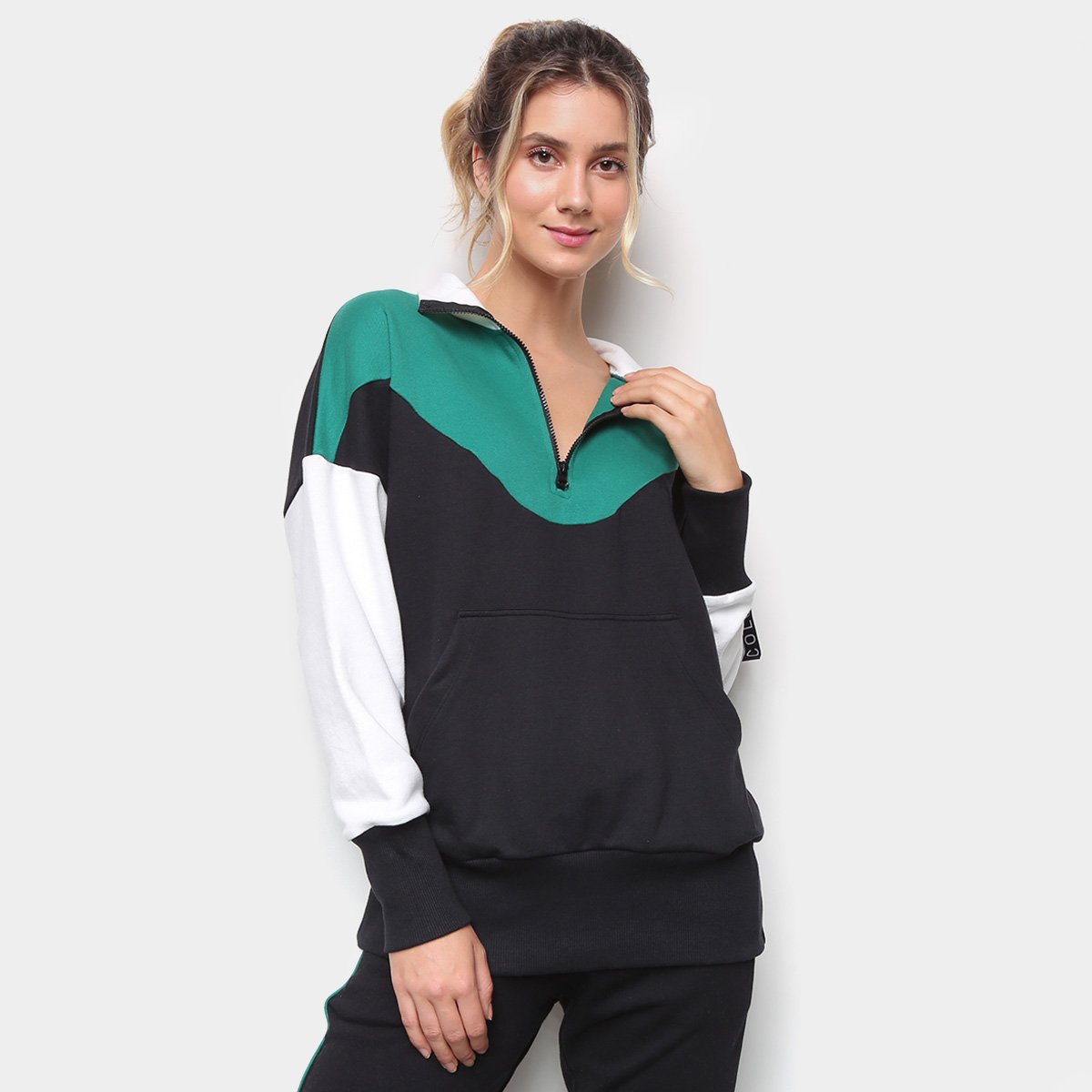 Blusão Moletom Color Block Feminino