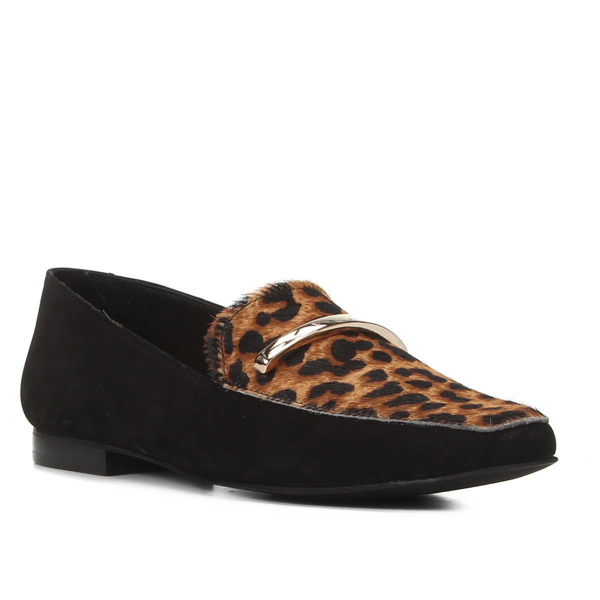 Mocassim Couro Shoestock Loafer Onça Feminino
