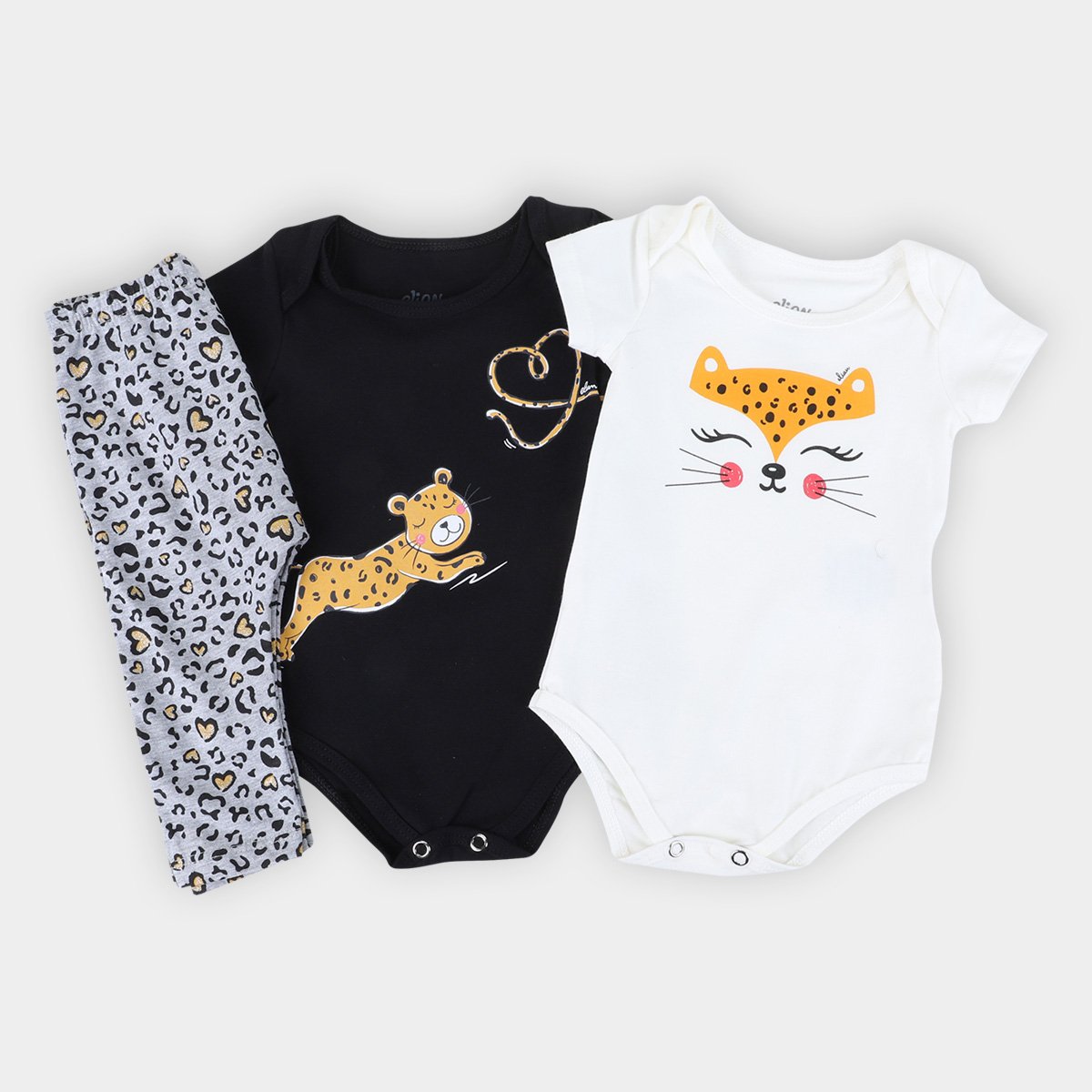 Kit Bebê Elian Body + Calça Oncinha 3 Peças Feminino