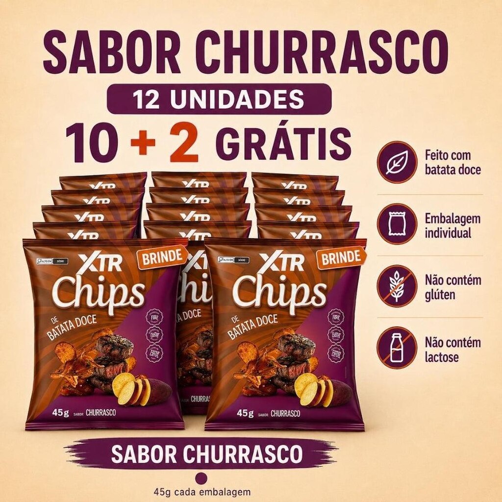 10 Chips Batata Doce Xtr 45g Snack Crocante