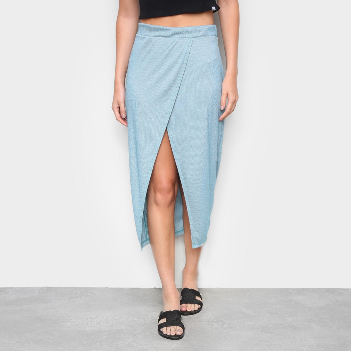 Short Saia O'Neill Midi Canelada Fenda Feminina