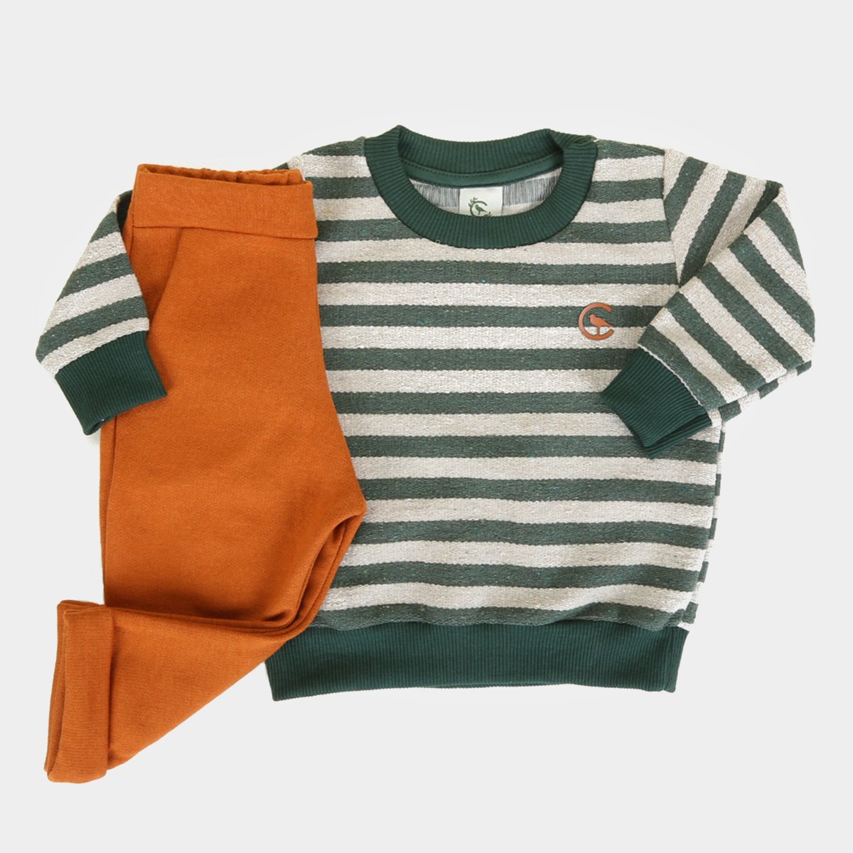Conjunto Moletom Bebê Costão Peluciado Listrado Longo
