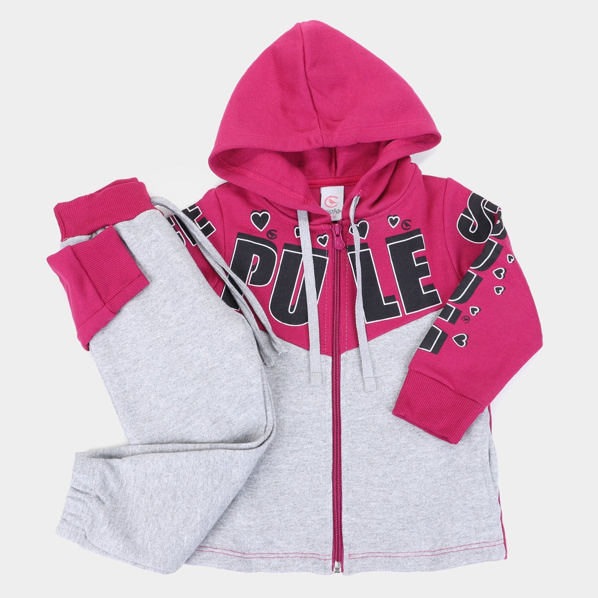 Conjunto Moletom Bebê Costão Peluciado Com Capuz Feminino