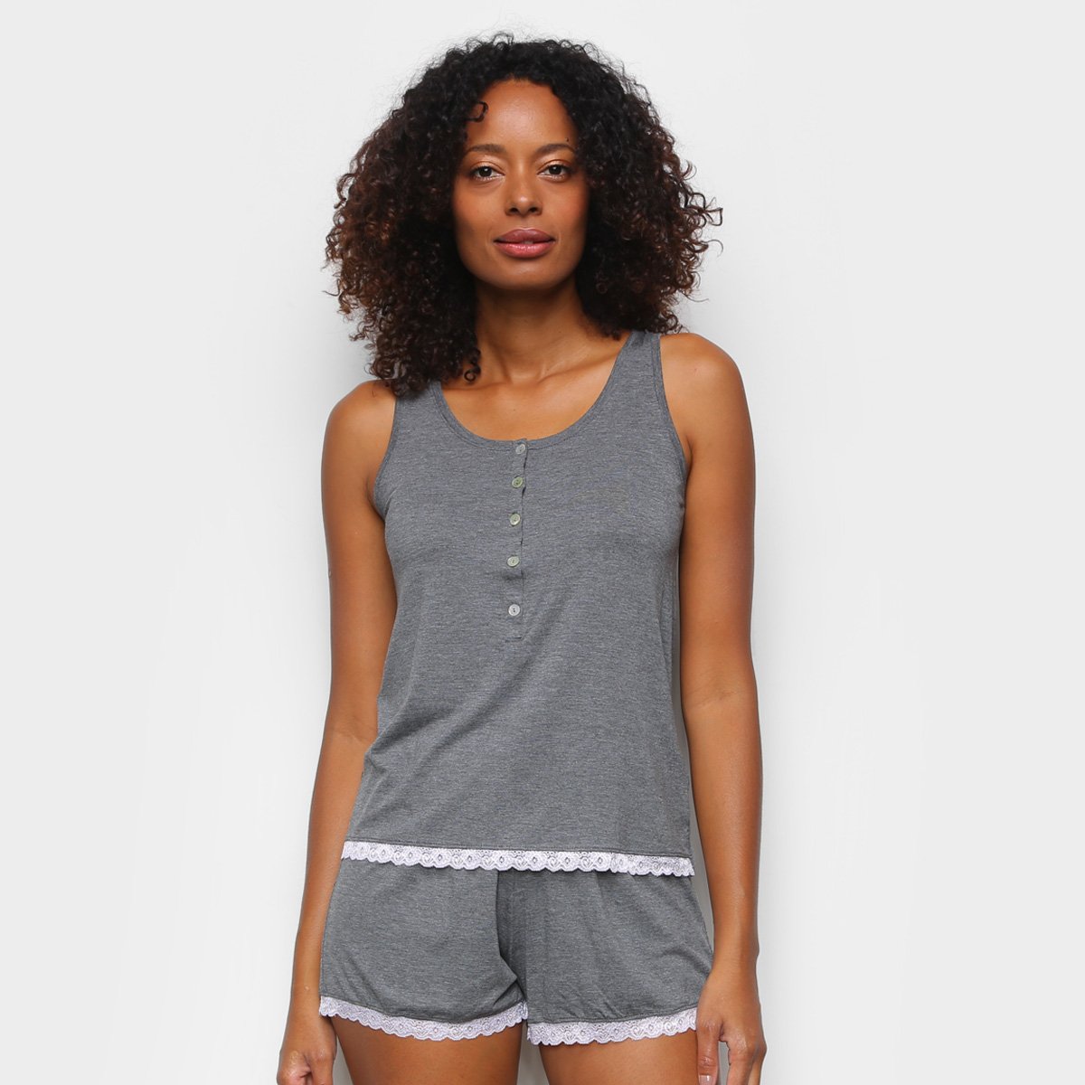 Pijama Cor Com Amor Shorts Doll Regata E Renda Feminino