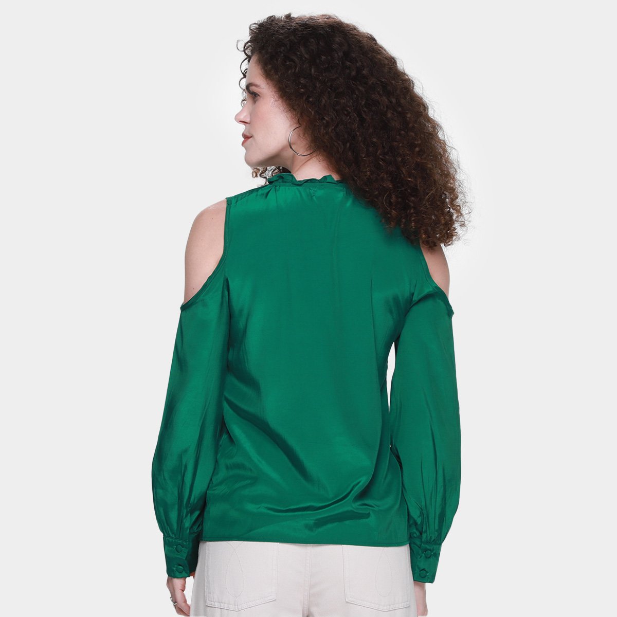 Camisa Manga Longa Dom Ombro Vazado Com Botões Feminina - Tam: P - 1