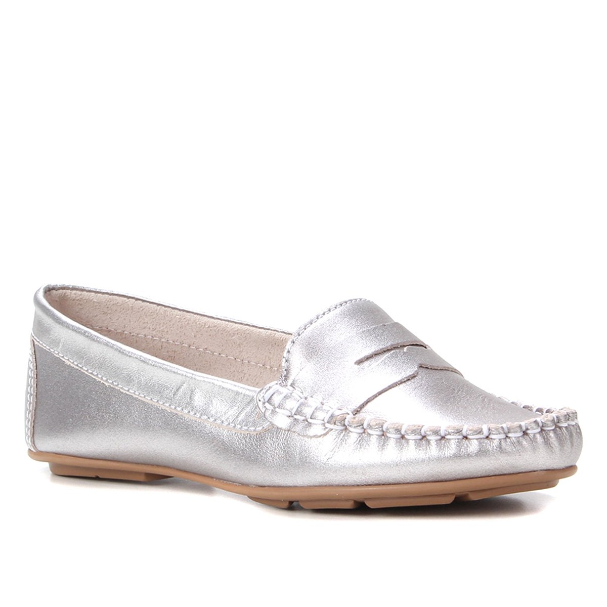 Mocassim Couro Shoestock Metalizado Gravata Feminino