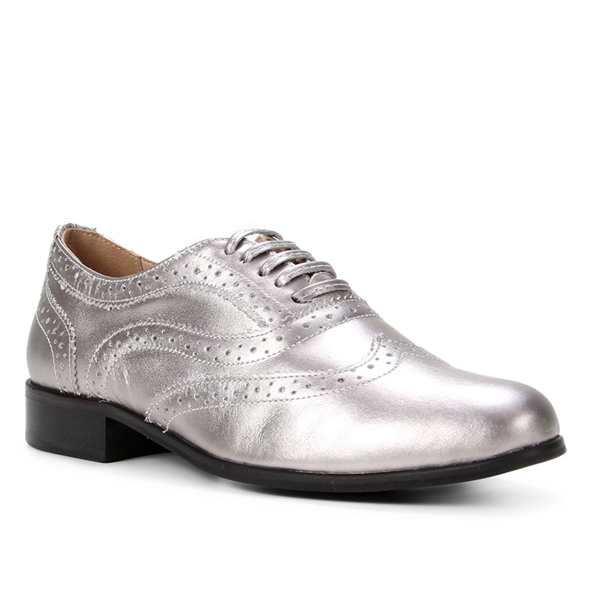 Oxford Couro Shoestock Brogue Amarração Feminino