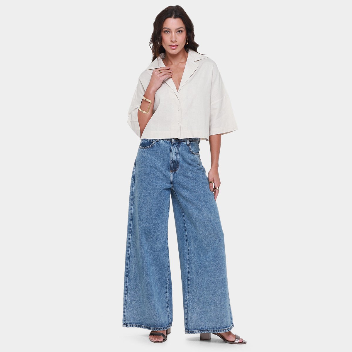 Camisa Cropped Animal Jeans Ampla Feminina - Tam: G - 3