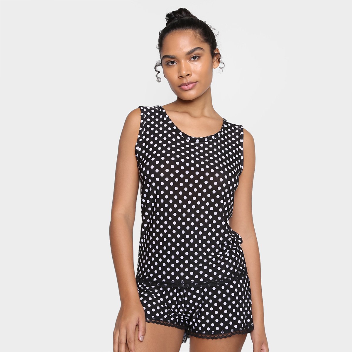 Pijama Volare Curto Poá Com Renda Feminino