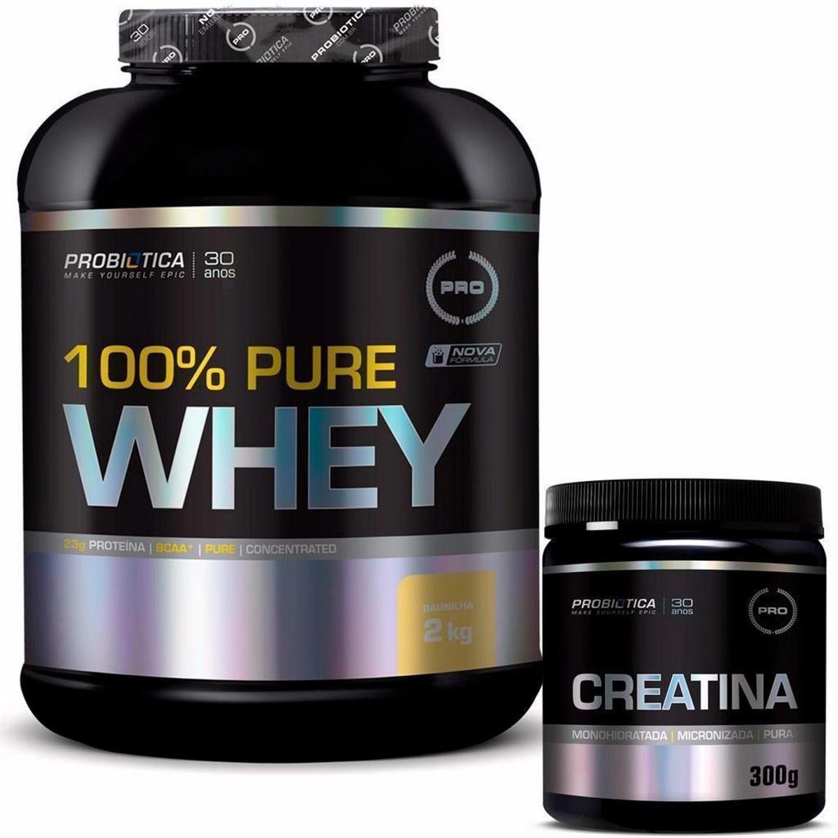 100% Pure Whey 2kg + Creatina 300g - Probiótica - Morango | Netshoes