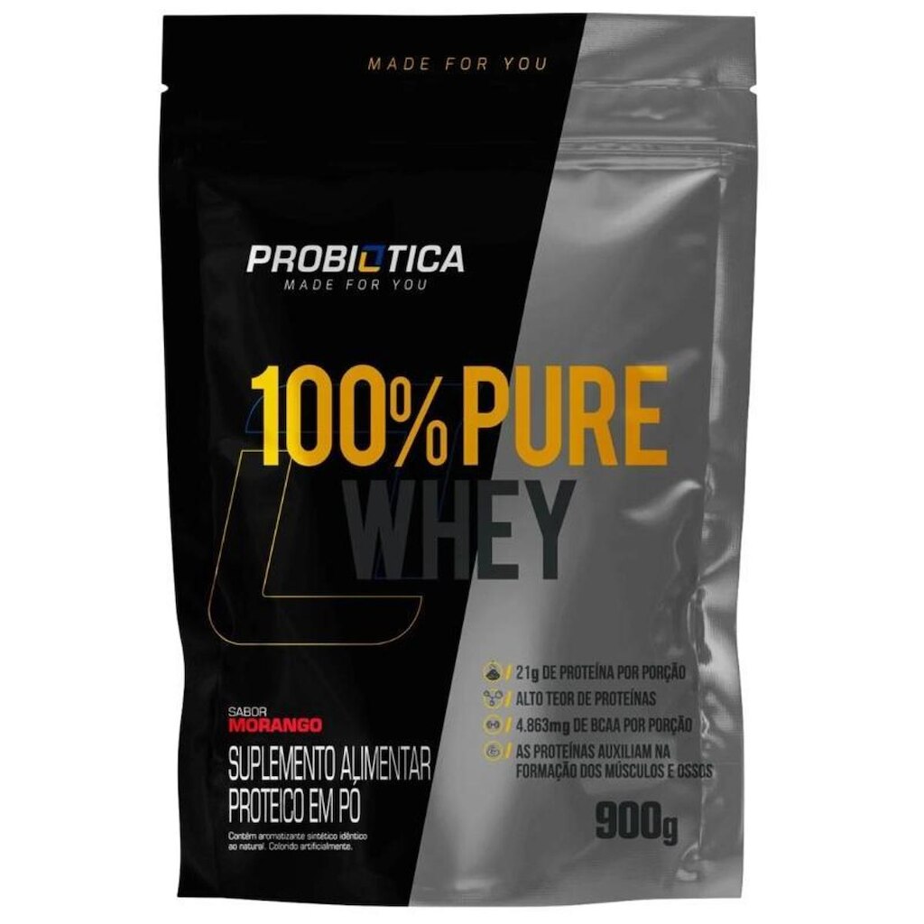 100% Pure Whey - 900g Refil Iogurte Com Morango - Probiótica