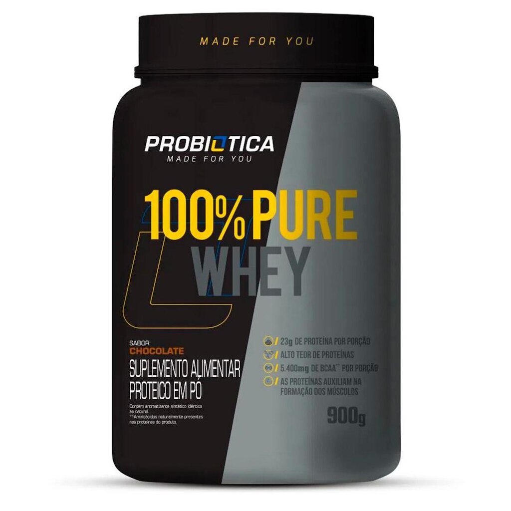 100% Pure Whey Concentrado 900g Sabor Chocolate Probiótica