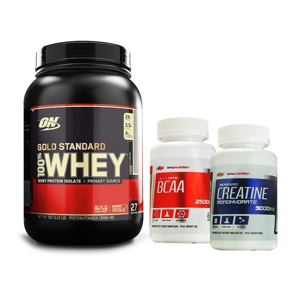 100 Whey Gold Standard 2 Lbs ON + Creatina 100gr +BCAA 2500mg 60