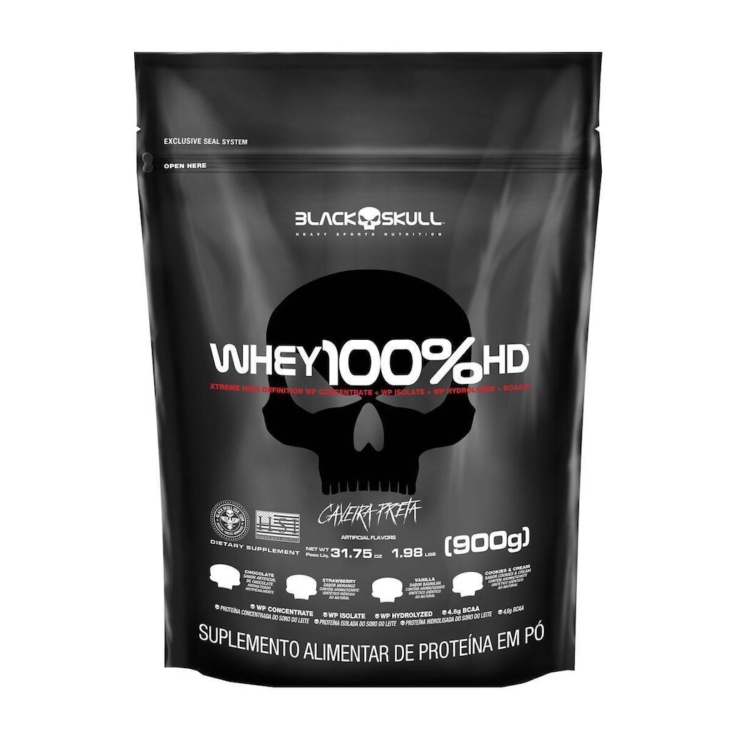 100% Whey HD Baunilha 900g Refil - Black Skull